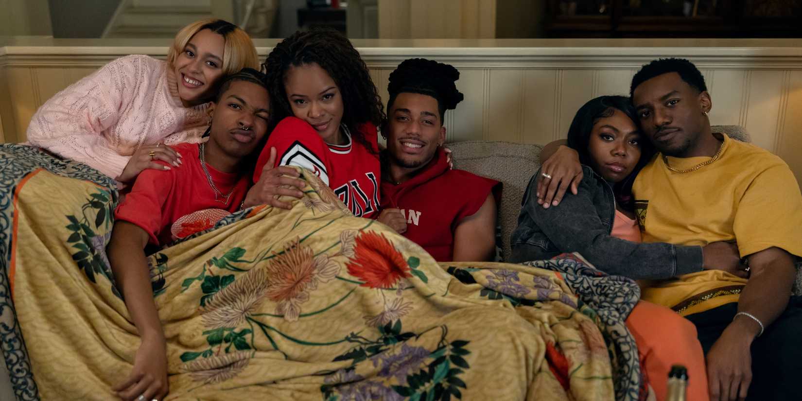 Kennedi Reece as Hazel, Jordan Aaron Hall as Amir, Maleah Joi Moon as Deborah, Cornell Young IV as Shaquille, Alijah Kai as Rashida, Chibuikem Uche as Kojo in 'A Different World.'