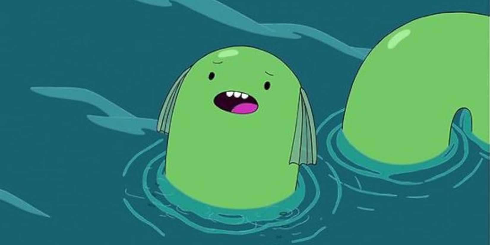 Whipple the Happy Dragon swimming in a pond in 'Adventure Time'