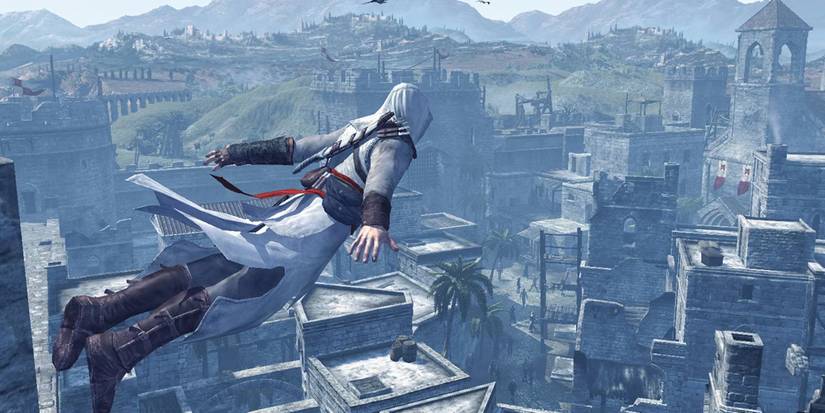 Altair leaping off of a tall building in 'Assassin's Creed' (2007)