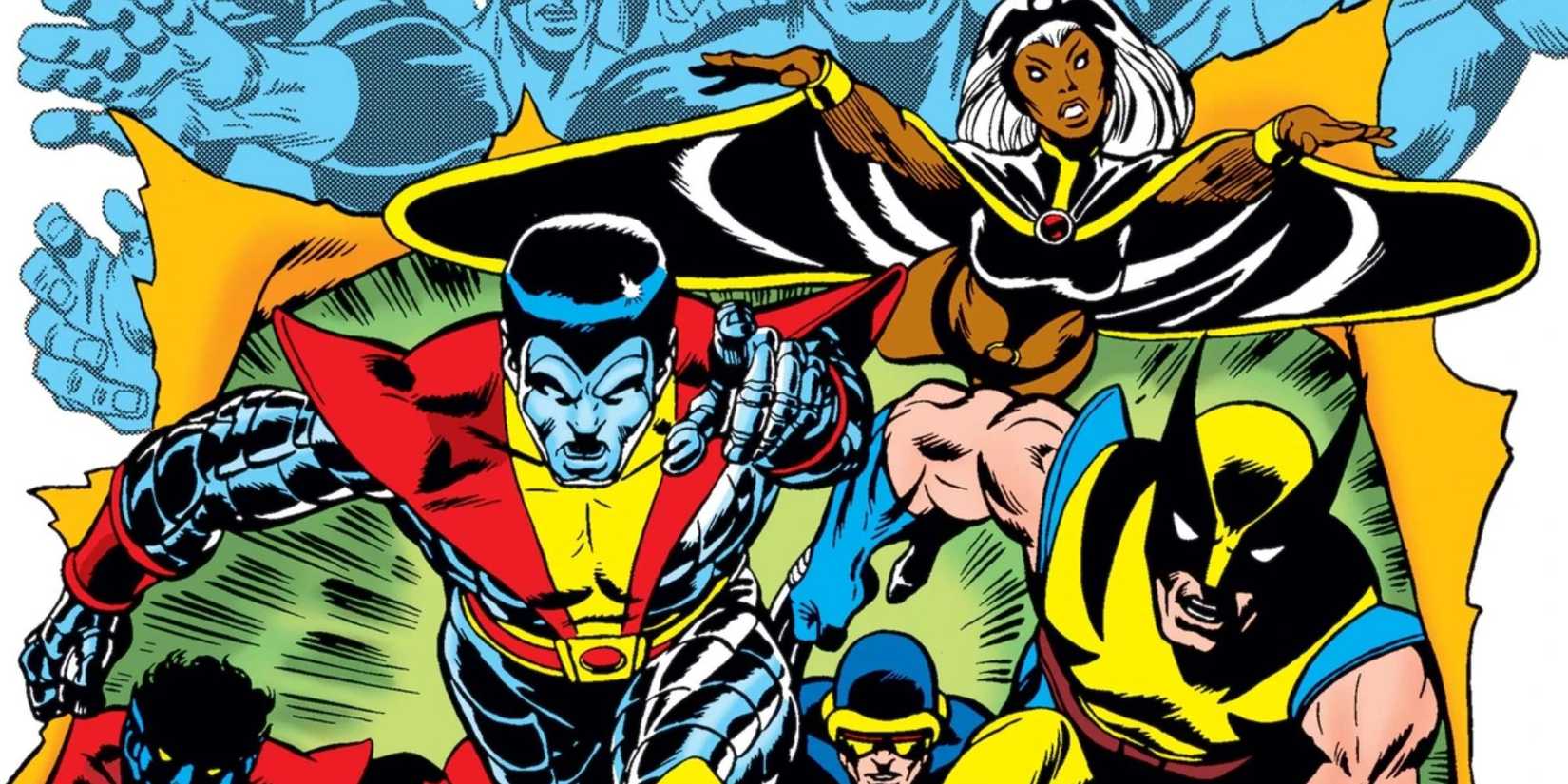 Colossus, Storm, Wolverine, Cyclops, and Storm charing forward in Giant-Size X-Men #1 (1975)