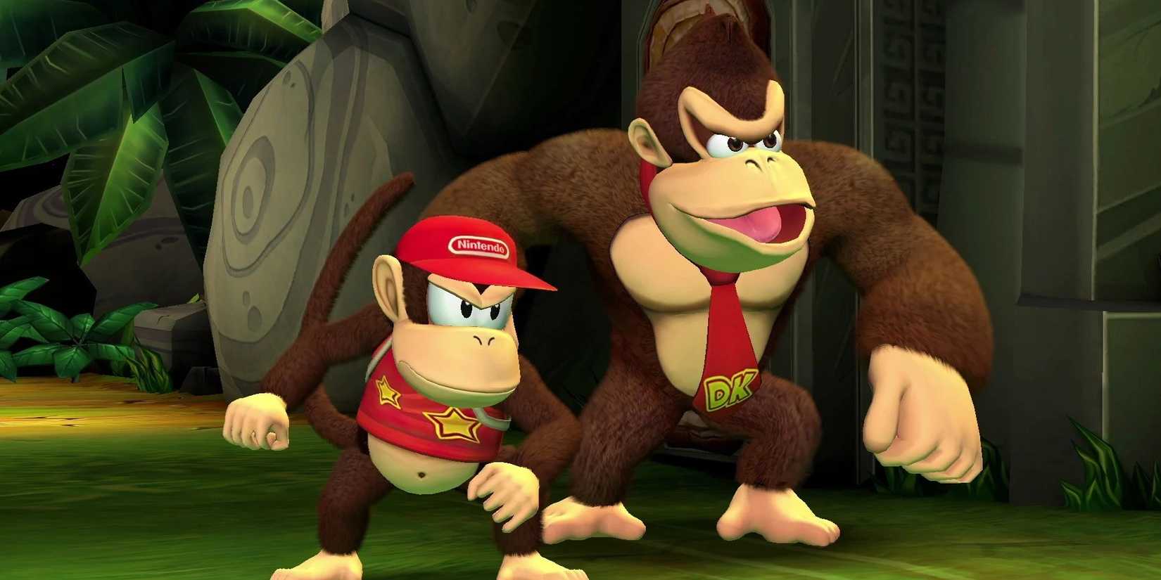 Donkey Kong and Diddy Kong getting ready for a battle in Donkey Kong Country: Returns