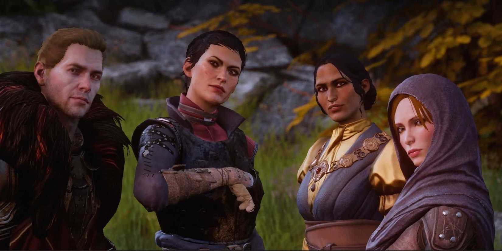 Cullen, Cassandra, Josephine, and Leliana turning around in Dragon-Age-Inquisition