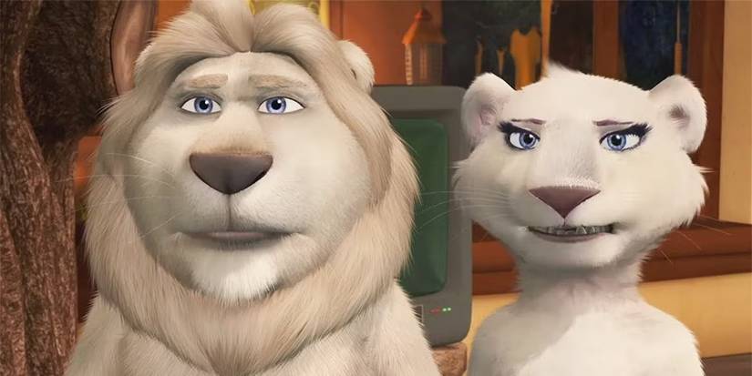 Sarmoti and Kate looking forward in the animated series Father of the Pride