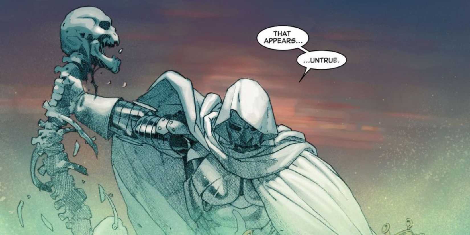 God Emperor Doom ripping out Thanos' spine in Marvel Comics