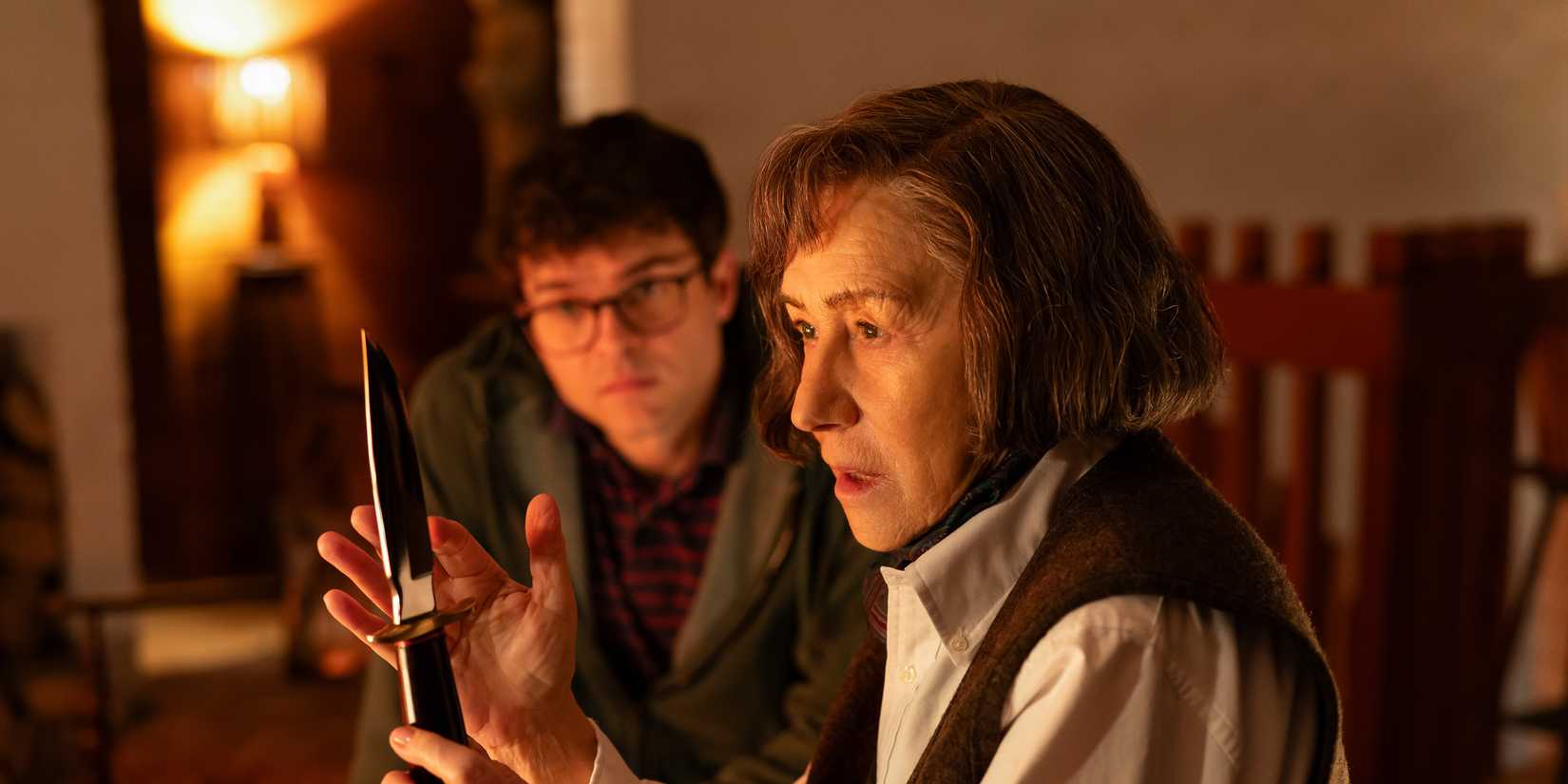 Helen Mirren and Alden Ehrenreich in A Talent for Murder.