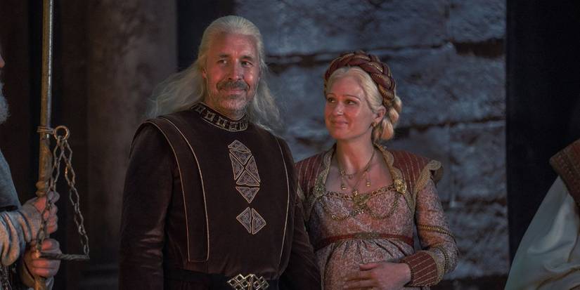 Viscerys I (Paddy Considine) and Sian Brooke as Aemma Arryn in House of the Dragon
