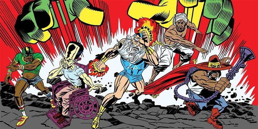 The superhero team Minoriteam charging forward in an official promotional illustration from the animated series.