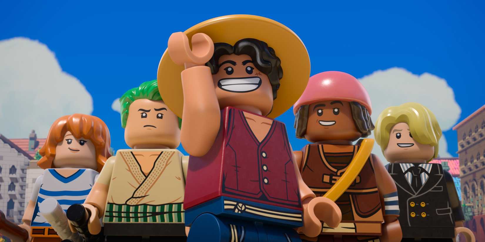 Nami, Roronoa Zoro, Monkey D. Luffy, Usopp and Sanji in 'Lego One Piece.'