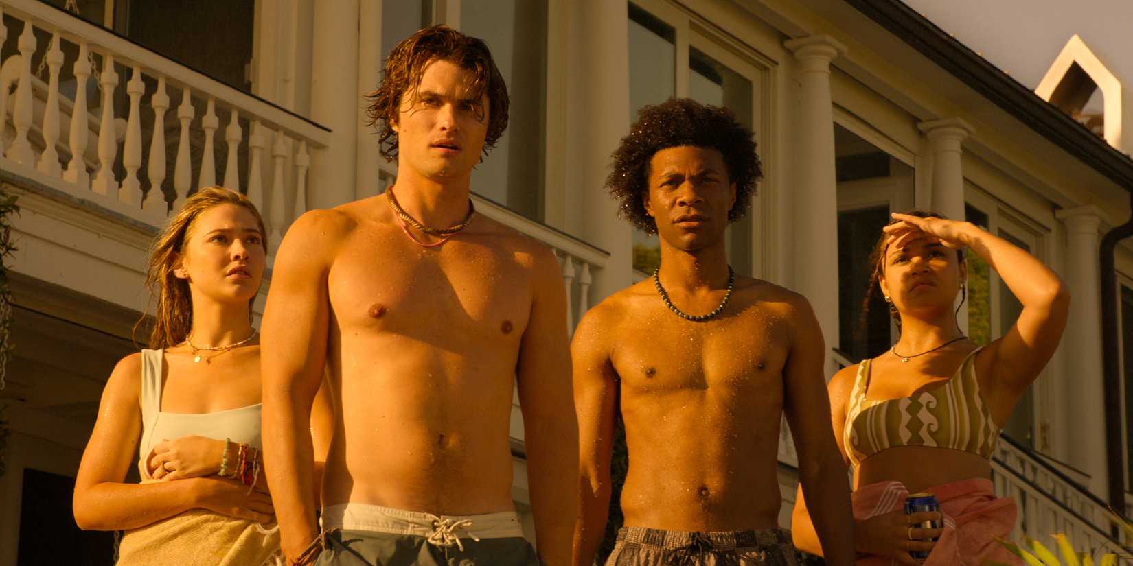 ​​​​​​​​​​​​​​Madelyn Cline, Chase Stokes, Jonathan Daviss, and Madison Bailey in Outer Banks Season 5