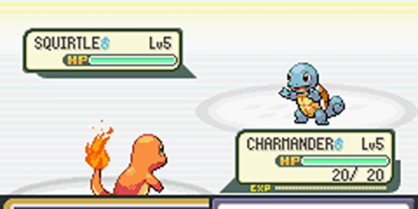 Squirtle and Charmander battling in Pokemon Fire Red and Leaf Green