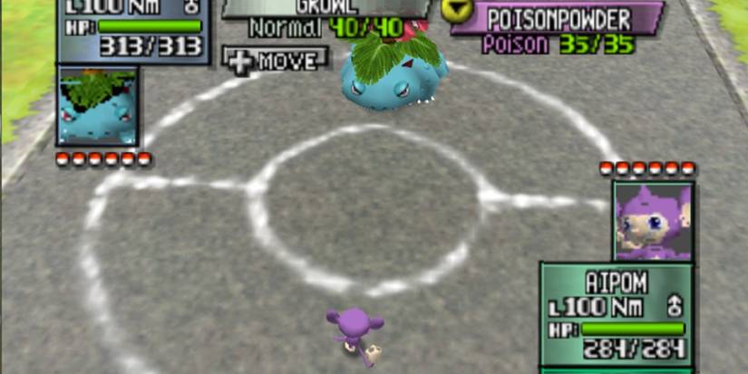 Venusaur fighting Aipom in Pokemon Stadium 2