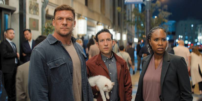 Alan Ritchson, Sydelle Noel, and Christopher Marquette in Reacher Season 4 Episode 2
