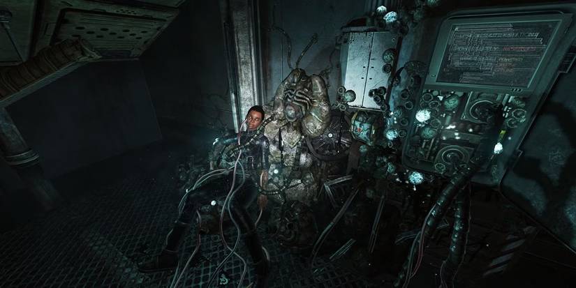 A corpse is found with a messy, biomechanical growth growing from it