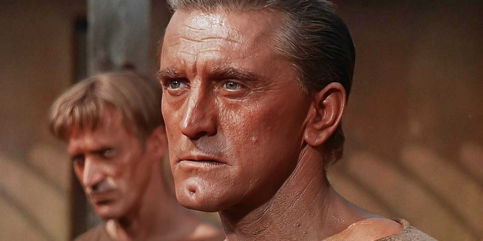 Kirk Douglas looking intently in Spartacus
