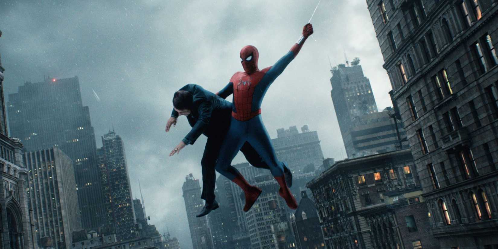 Spider-Man swinging with a criminal in Spider-Man: Brand New Day.