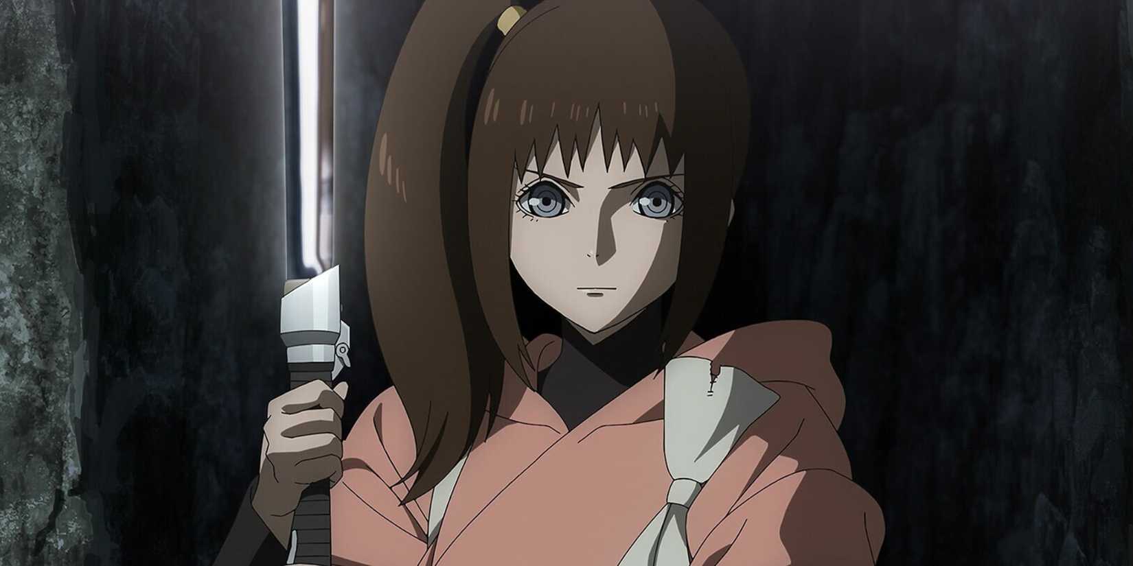 Lah Kara with a lightsaber with a silver blade in the Star Wars anime 'The Ninth Jedi"
