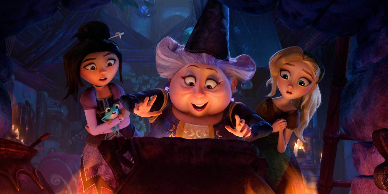 Ali Wong as Lillith. Stephanie Hsu as Margot, Bette Midler as Fairy Godmother, and Amanda Seyfried as Cinderella in 'Steps.'