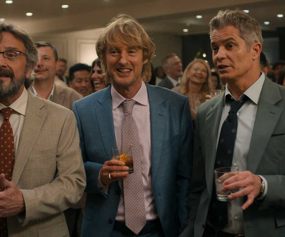 Marc Maron, Owen Wilson, and Timothy Olyphant lined up at a party in Stick Season 2