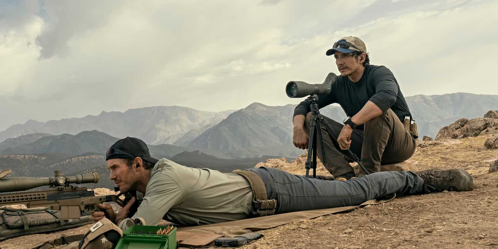 Chris Pratt as James Reece on his stomach next to Gabriel Luna as Freddy Strain in The Terminal List Season 2