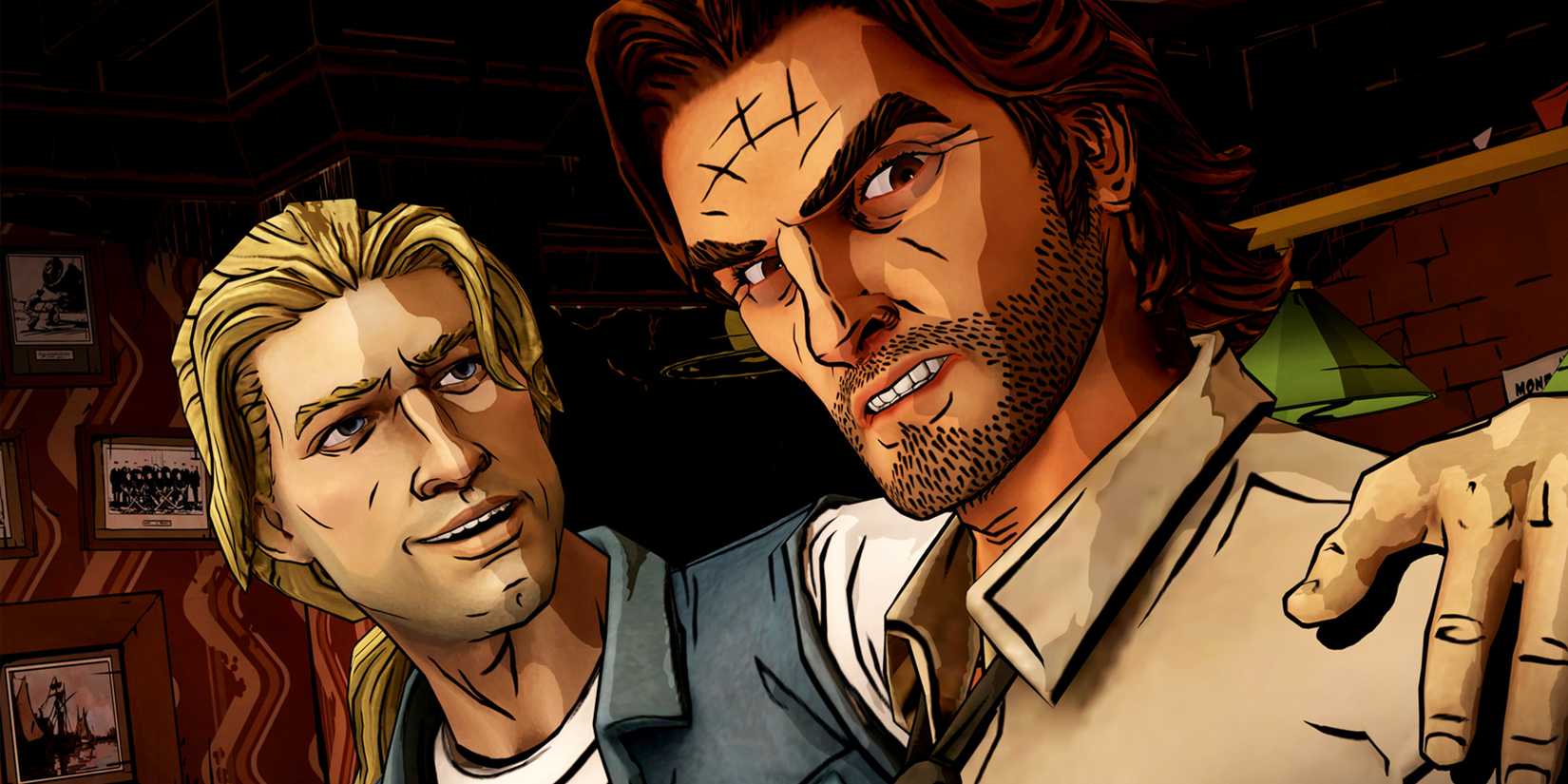 A blond man with his arm around a sullen-looking brunette man in the wolf among us