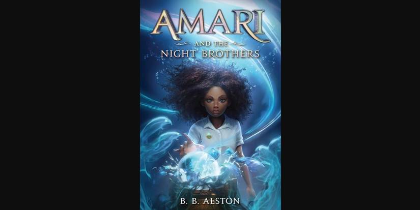 Book cover for Amari and the Night Brothers featuring a magical glowing crystal ball
