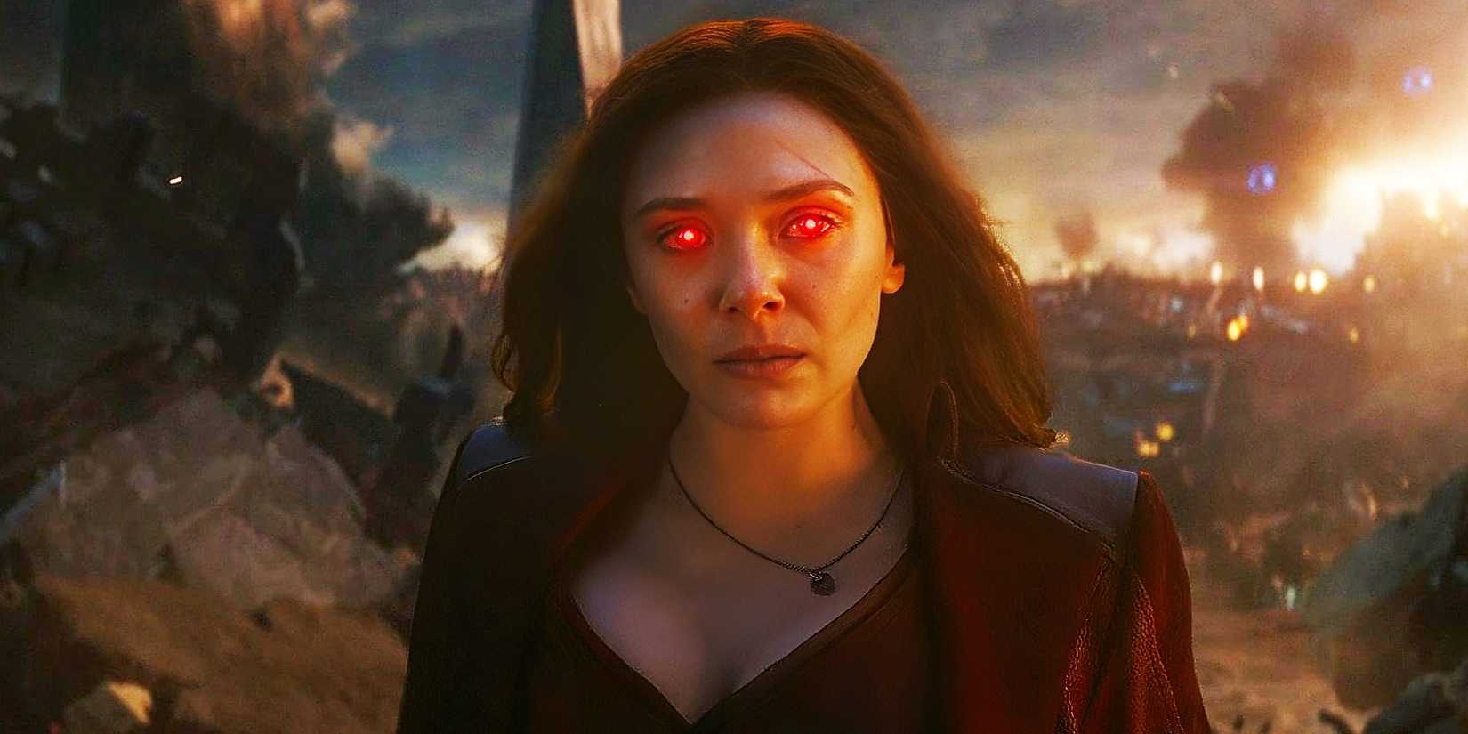 Wanda Maximoff with glowing red eyes in Avengers: Endgame
