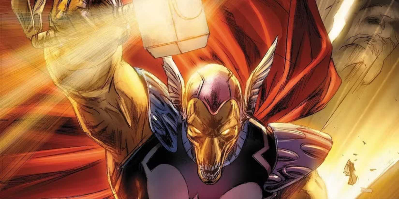 Beta Ray Bill holds Mjolnir.