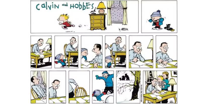 Calvin playing with his dad in 'Calvin and Hobbes'