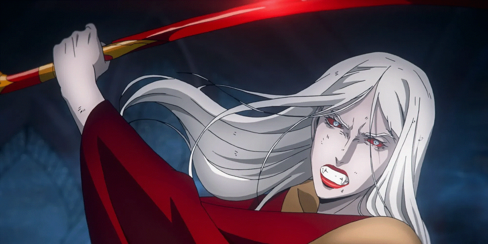 Carmilla holding a sword.
