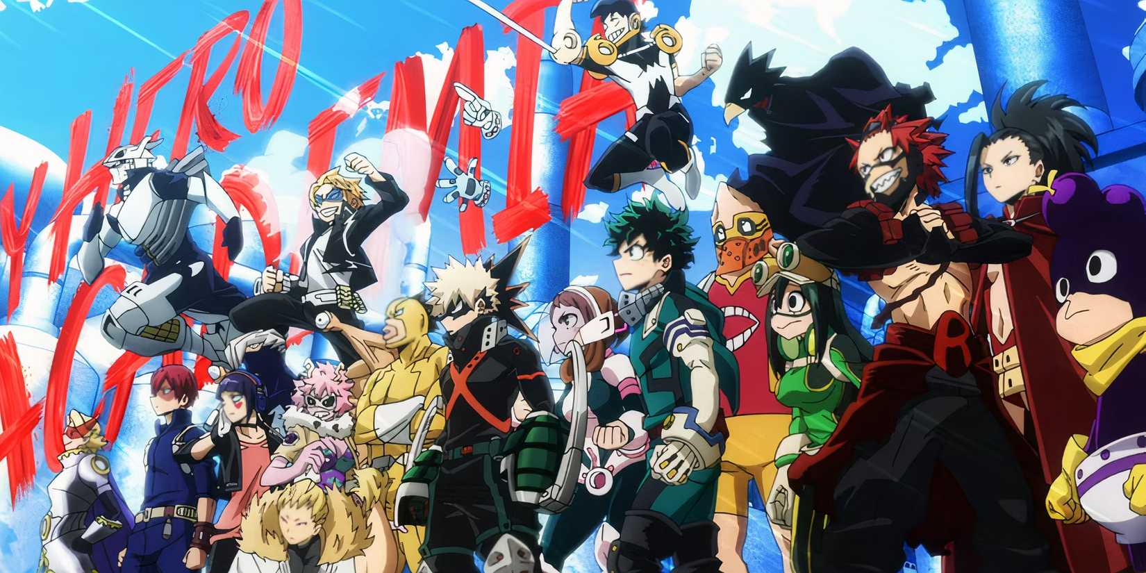 Class 1-A standing ready together in My Hero Academia