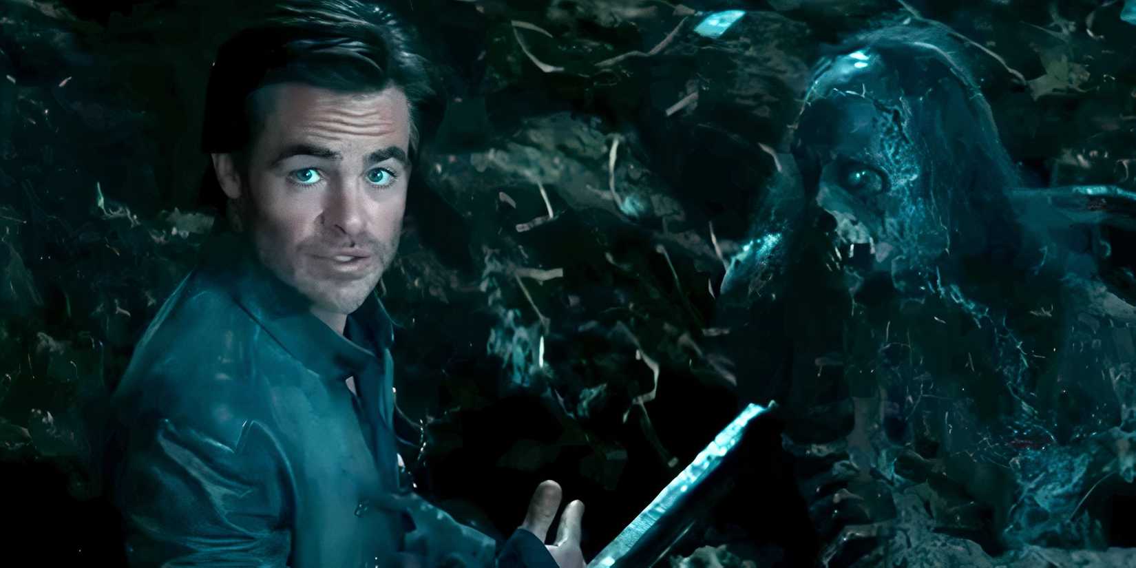 Chris Pine questions a corpse in Dungeons & Dragons: Honor Among Thieves.