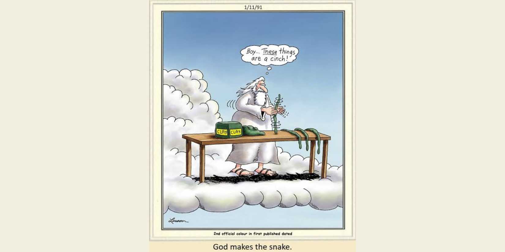 The Far Side comic God Makes the Snake.