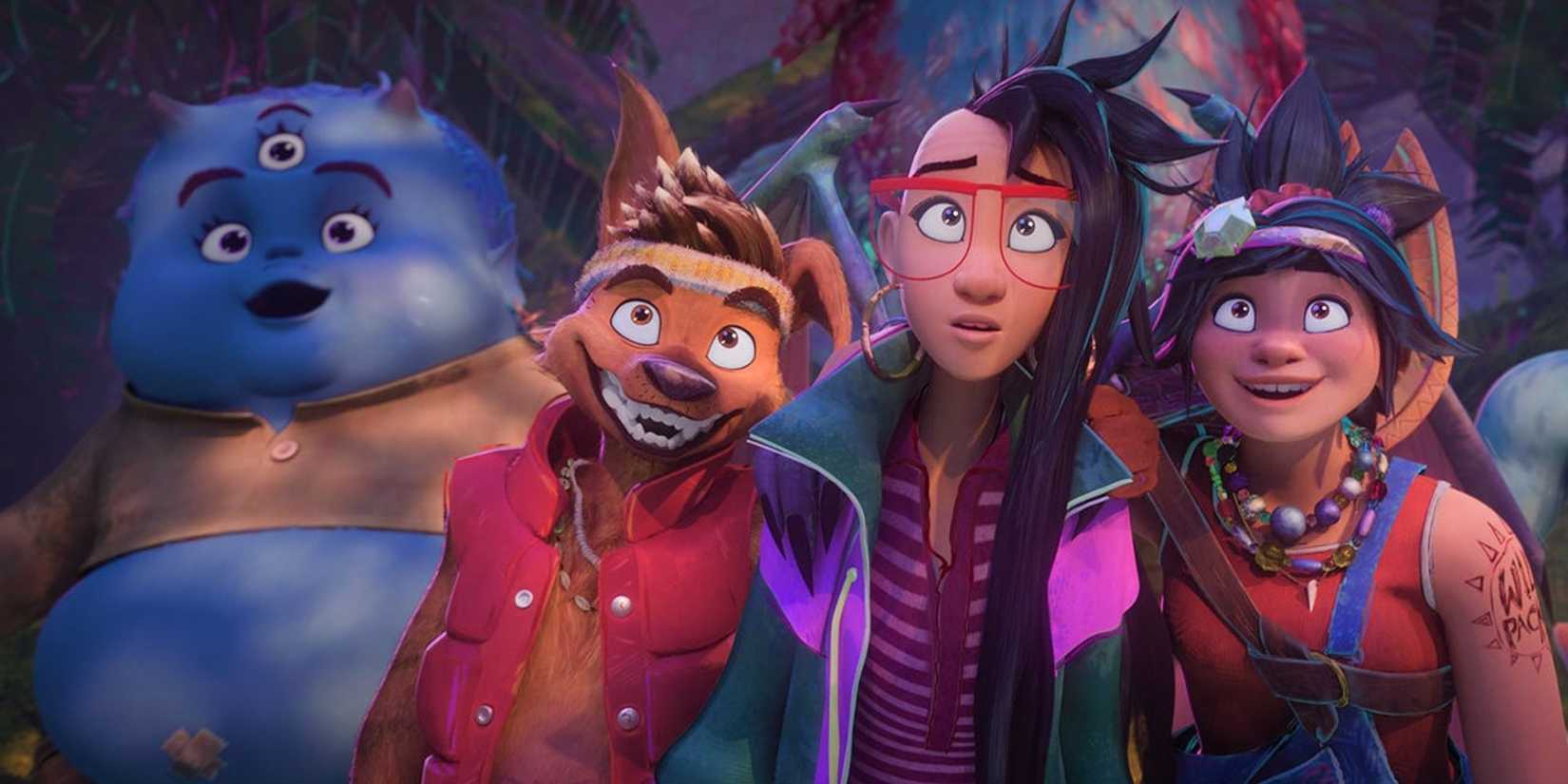 Bungi, Raww, Raissa, and Jo looking at something in 'Forgotten Island'