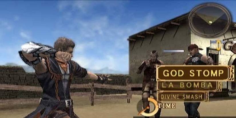 A character about to god stomp enemies in God Hand