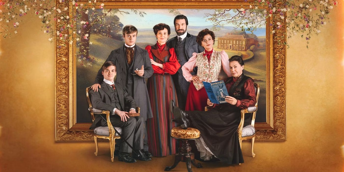 Sam (Liam McMahon), Mary (Claire Cooper), Joe (Adam Little), Liza (Shannon Lavelle), Harry (Zak Ford-Williams), and Ma (Julie Graham) in The Hardacres