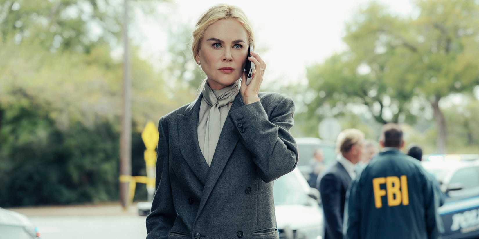 Nicole Kidman as Kaitlyn looking serious while on the phone in Lioness Season 3