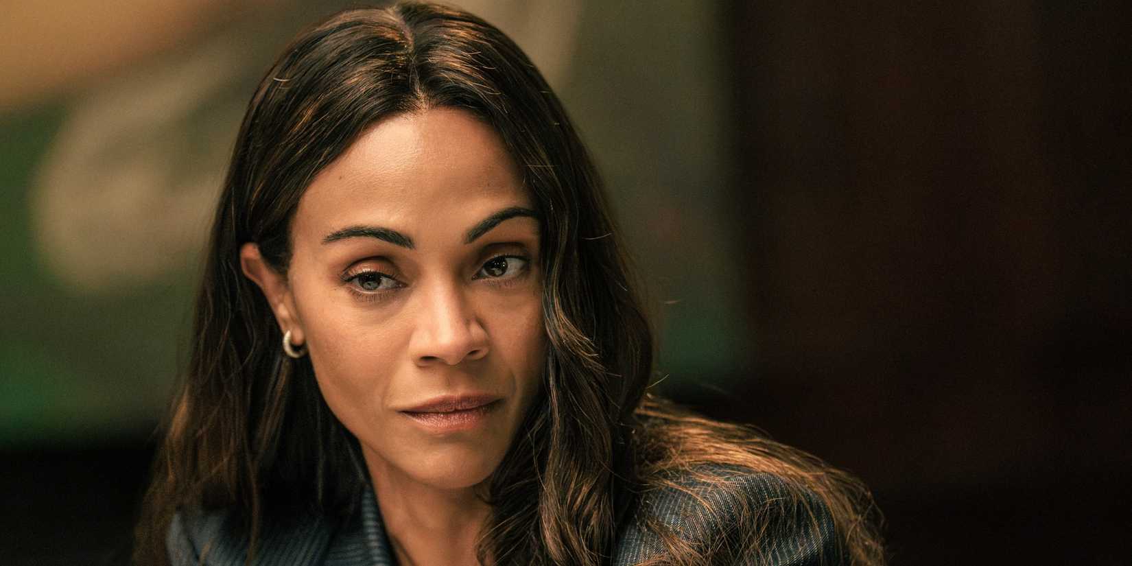 Zoe Saldaña as Joe looking serious in Lioness Season 3