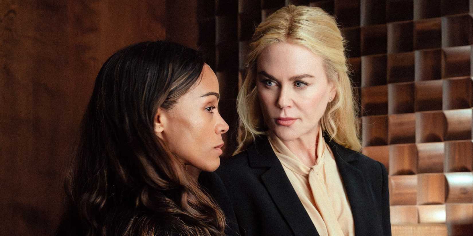 Nicole Kidman as Kaitlyn talking to Zoe Saldaña as Joe in Lioness Season 3
