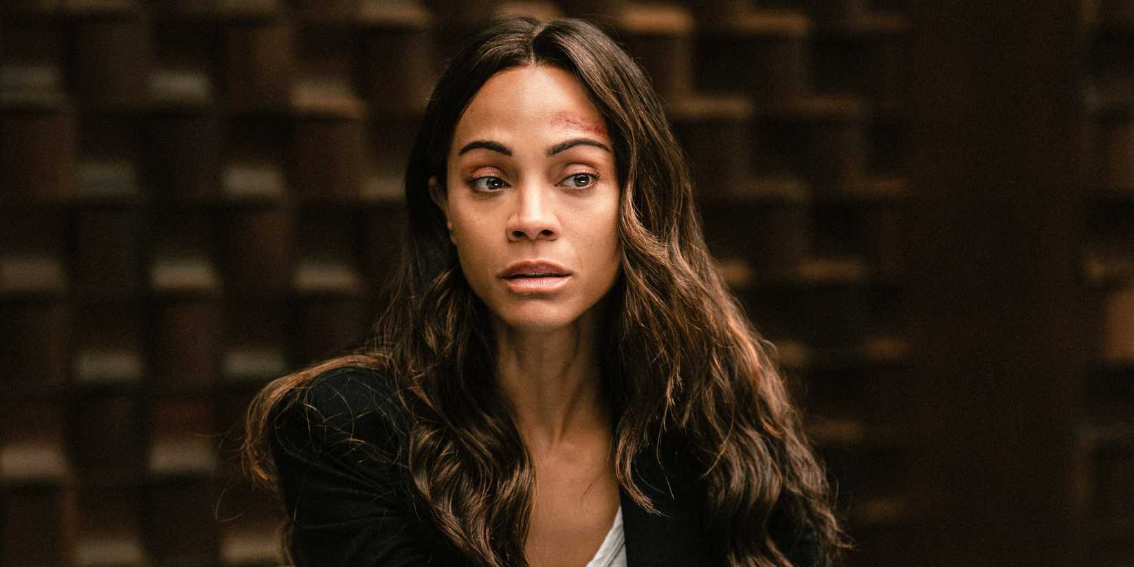 Zoe Saldaña as Joe looking serious in Lioness Season 3