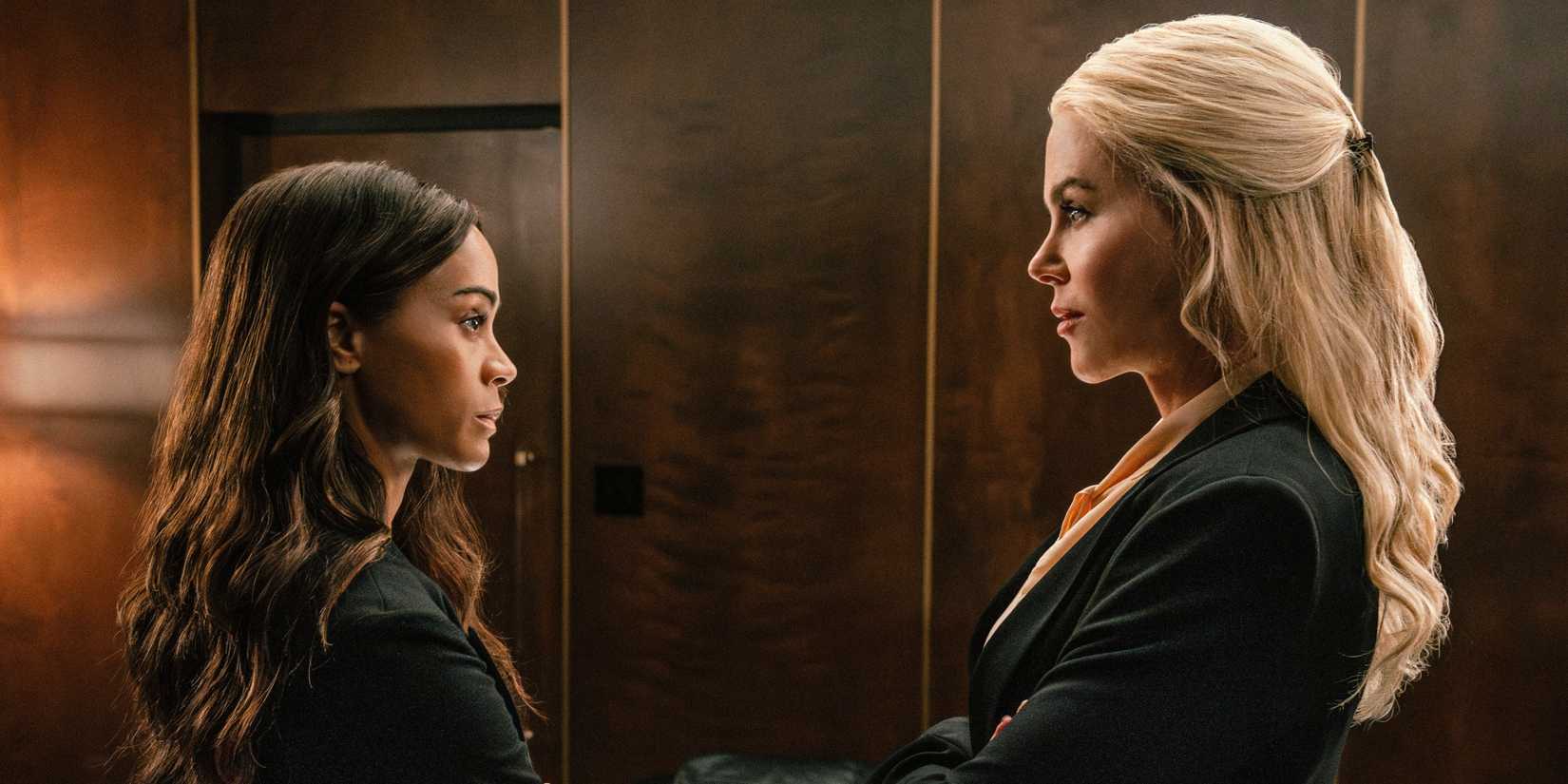 Nicole Kidman as Kaitlyn talking to Zoe Saldaña as Joe in Lioness Season 3