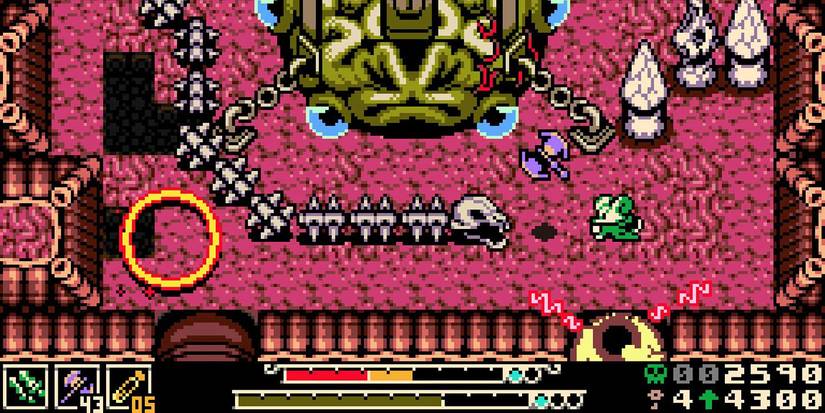 Mina fighting a skeletal serpent boss in Mina The Hollower