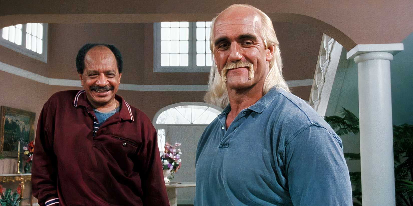 Mr. Nanny, with Hulk Hogan smiling and Sherman Helmsley grinning