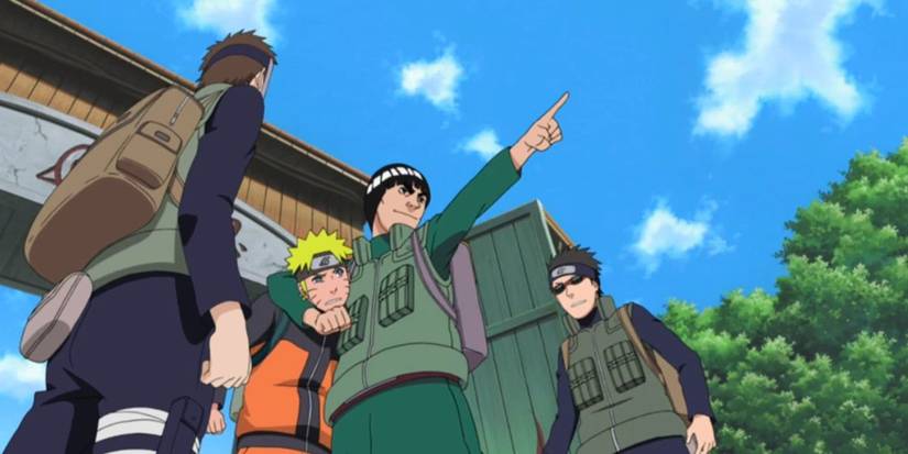 Guy and Naruto about to go on an adventure in Naruto Shippuden filler arc, Paradise Life on a Boat