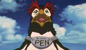 A penguin yelling in Neon Genesis Evangelion