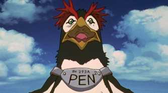 A penguin yelling in Neon Genesis Evangelion