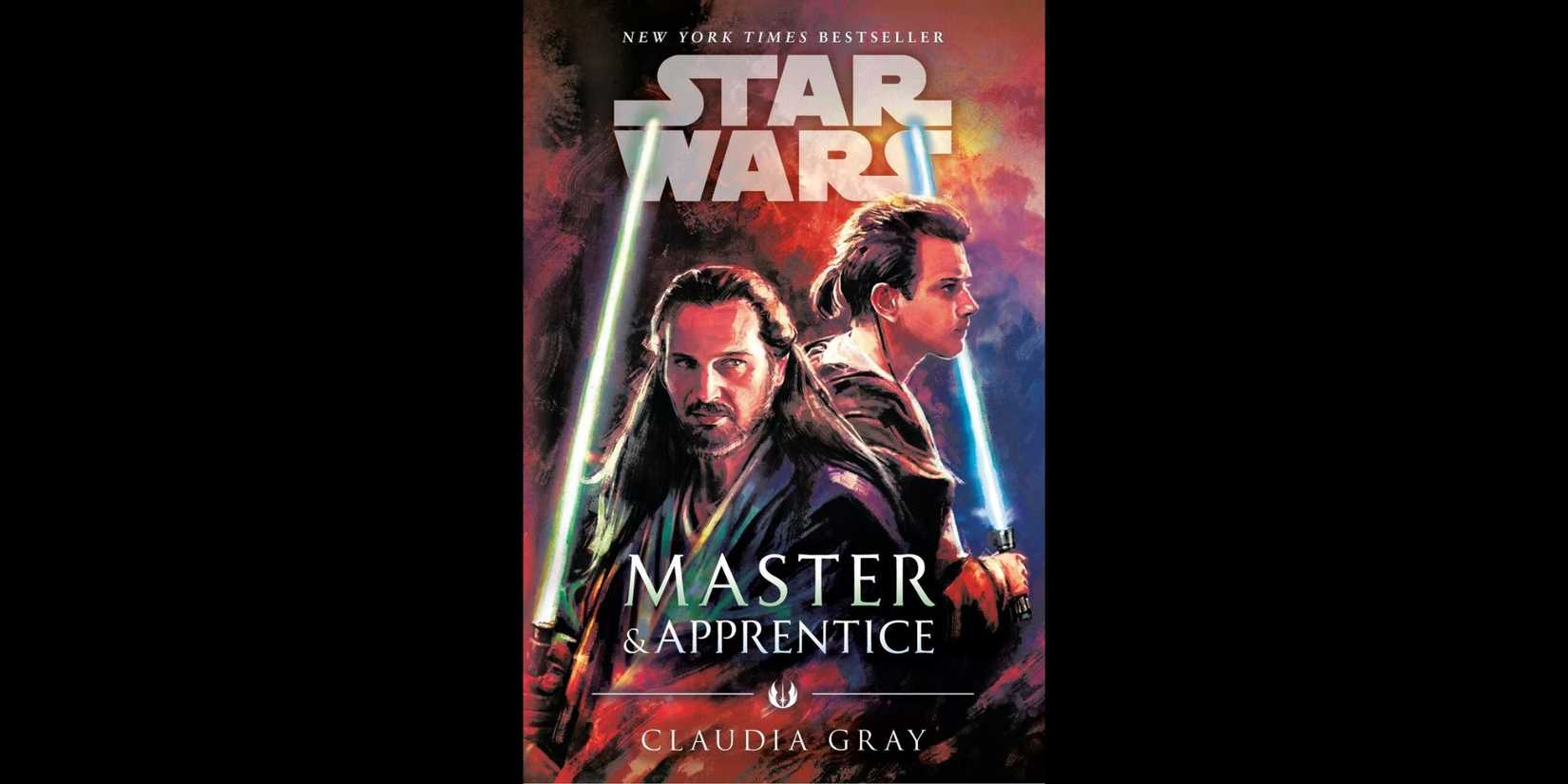 Obi-Wan and Qui-Gon with lightsabers in cover of 'Master and Apprentice' by Claudia Gray