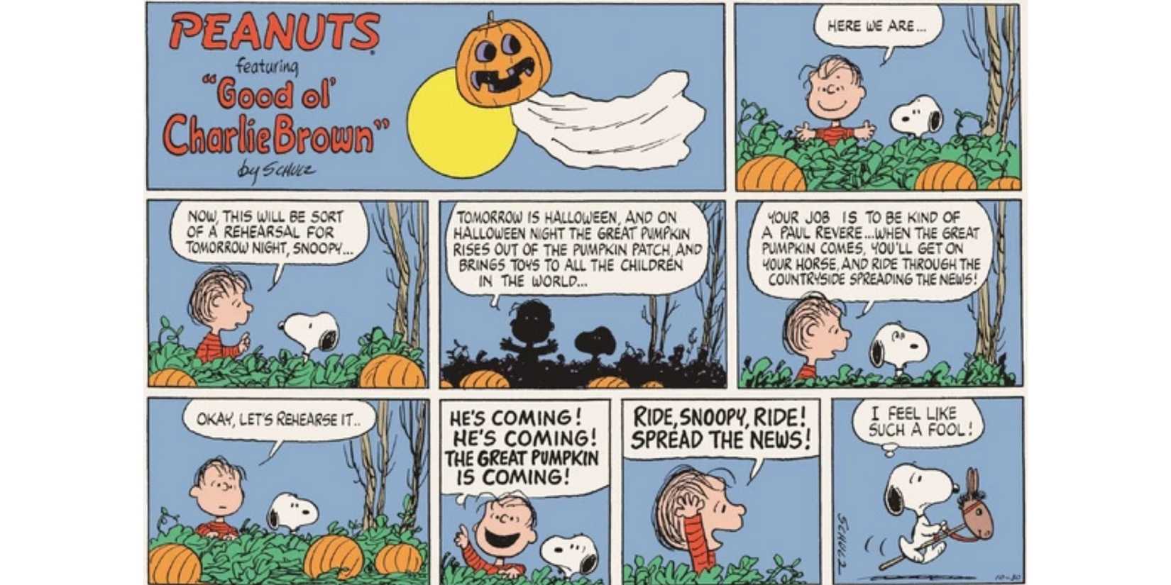 The Peanuts comic strip featuring The Great Pumpkin.