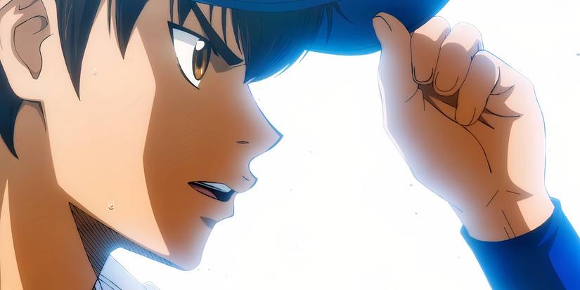 Sawamura from Ace of the Diamond holding his baseball cap