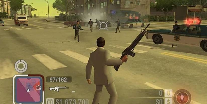  The World Is Yours screenshot of Tony Montana holding an AR in a gunfight