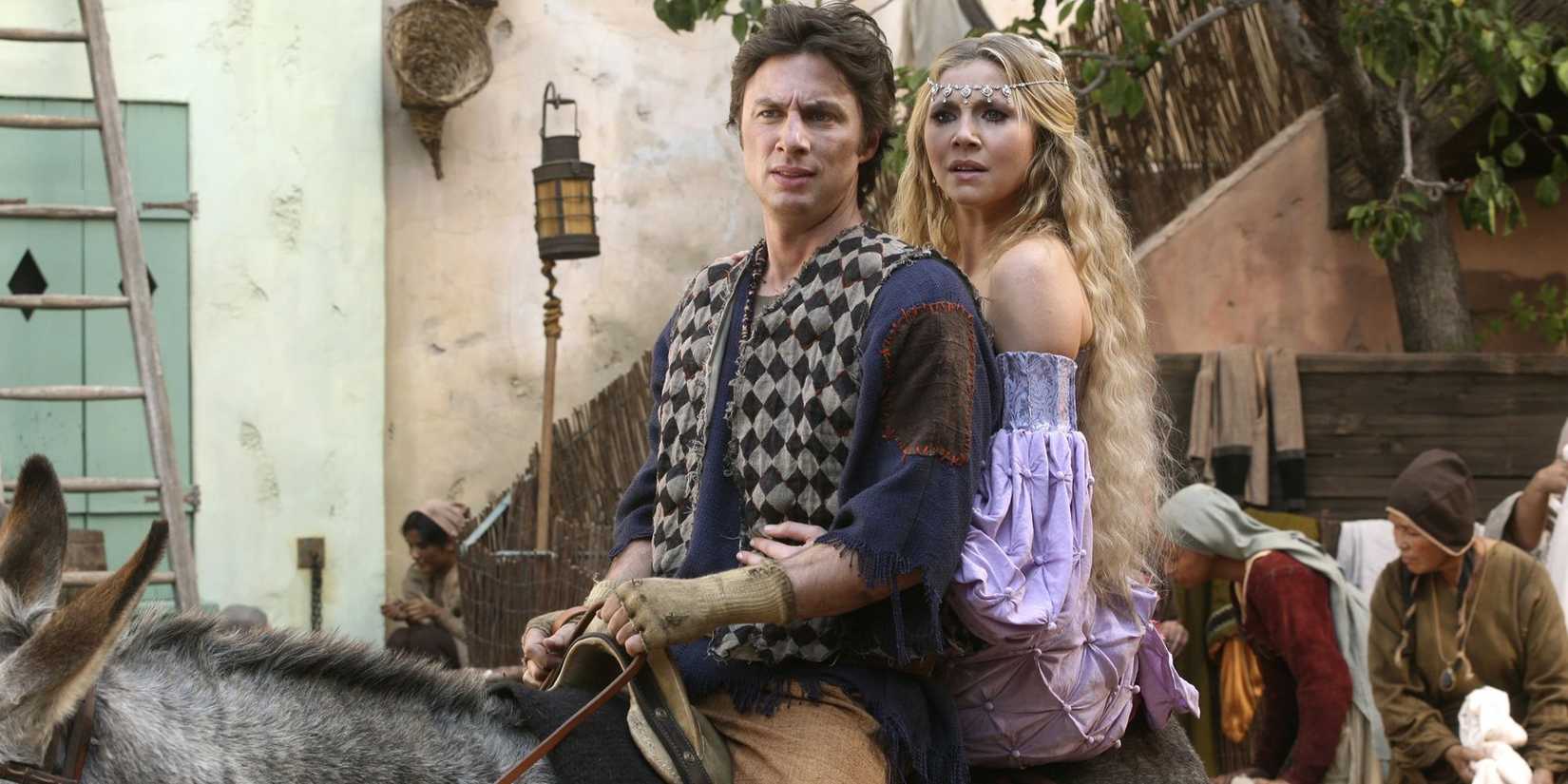 J.D. (Zach Braff) and Elliot (Sarah Chalke) on a horse in 'Scrubs' episode "My Princess"